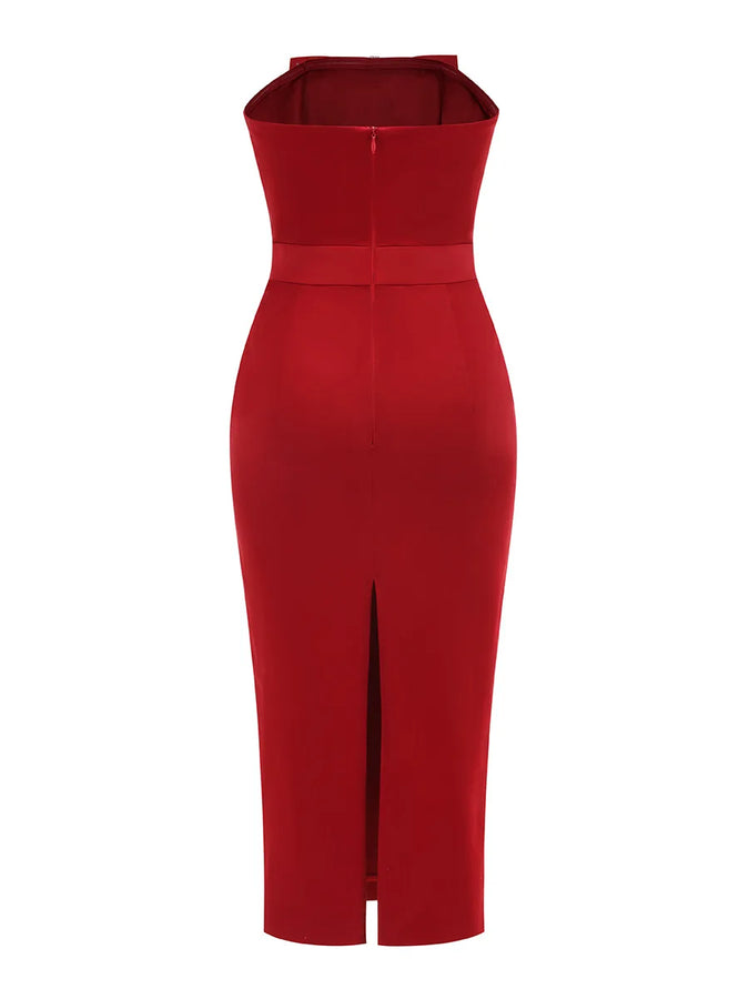 LLstyle Women Strapless Bow Mid-calf Dress