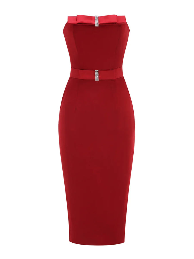 LLstyle Women Strapless Bow Mid-calf Dress