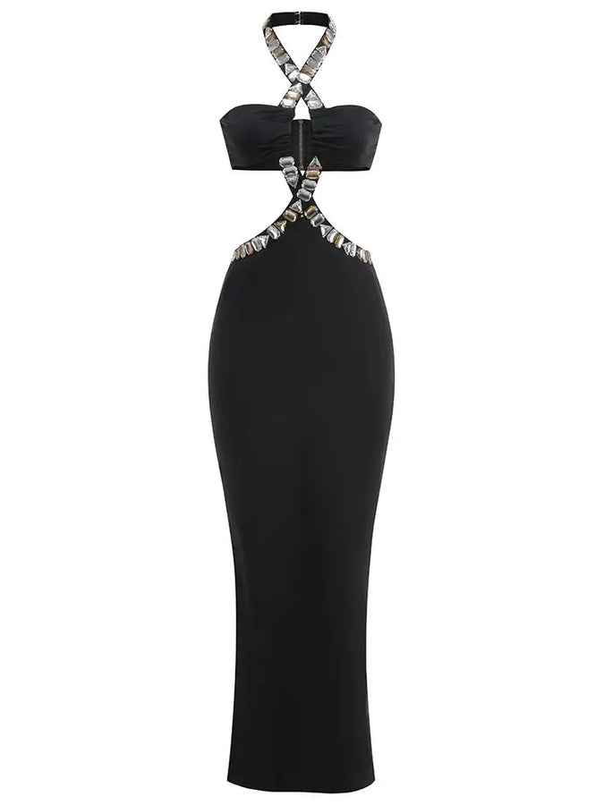 LLstyle Maxi Evening Dress With Diamond Crystal