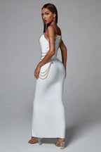 Brandy White Regal Chain-Embellished Maxi Dress