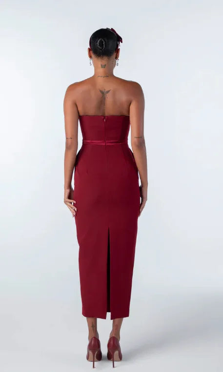 LLstyle Women Strapless Bow Mid-calf Dress