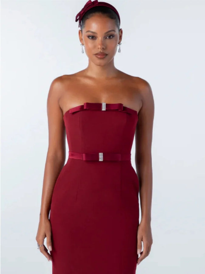 LLstyle Women Strapless Bow Mid-calf Dress
