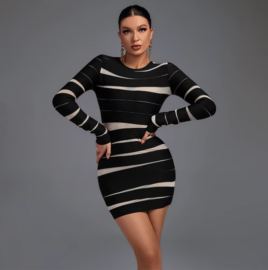 LLstyle Button Decor Crew Neck Dress
