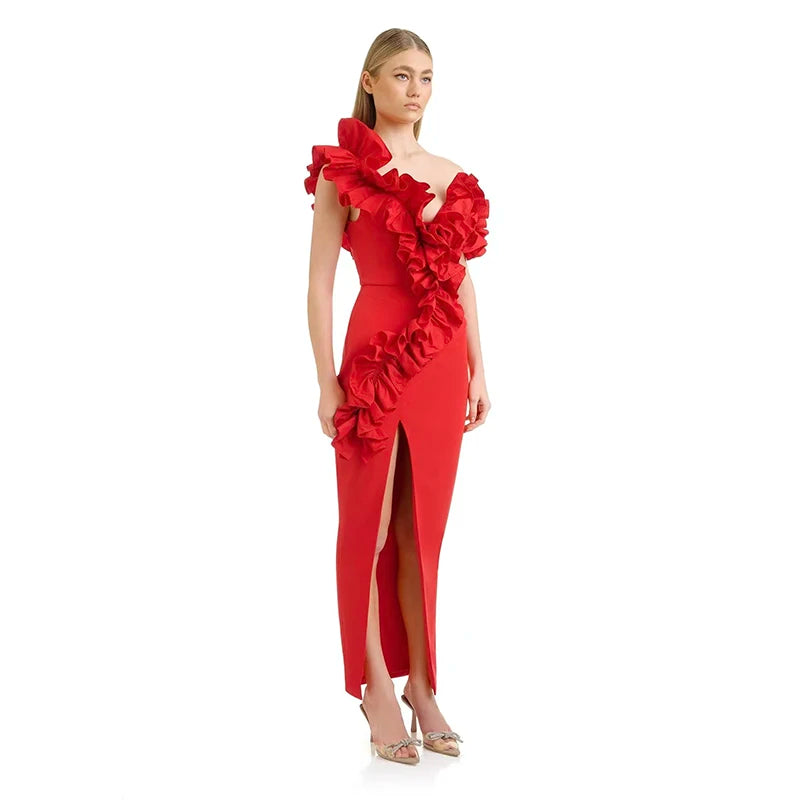 LLstyle Off the Shoulder Ruffles Cocktail Dress