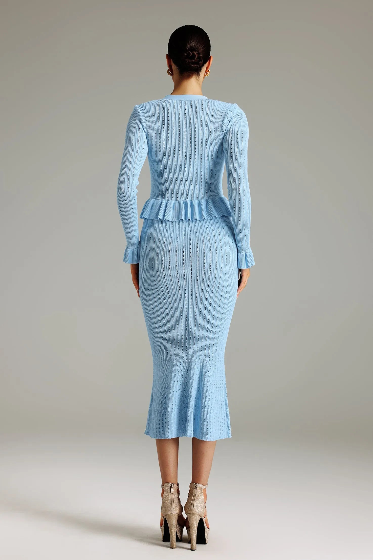 LLstyle Blue Flounced Knit Midi Dress