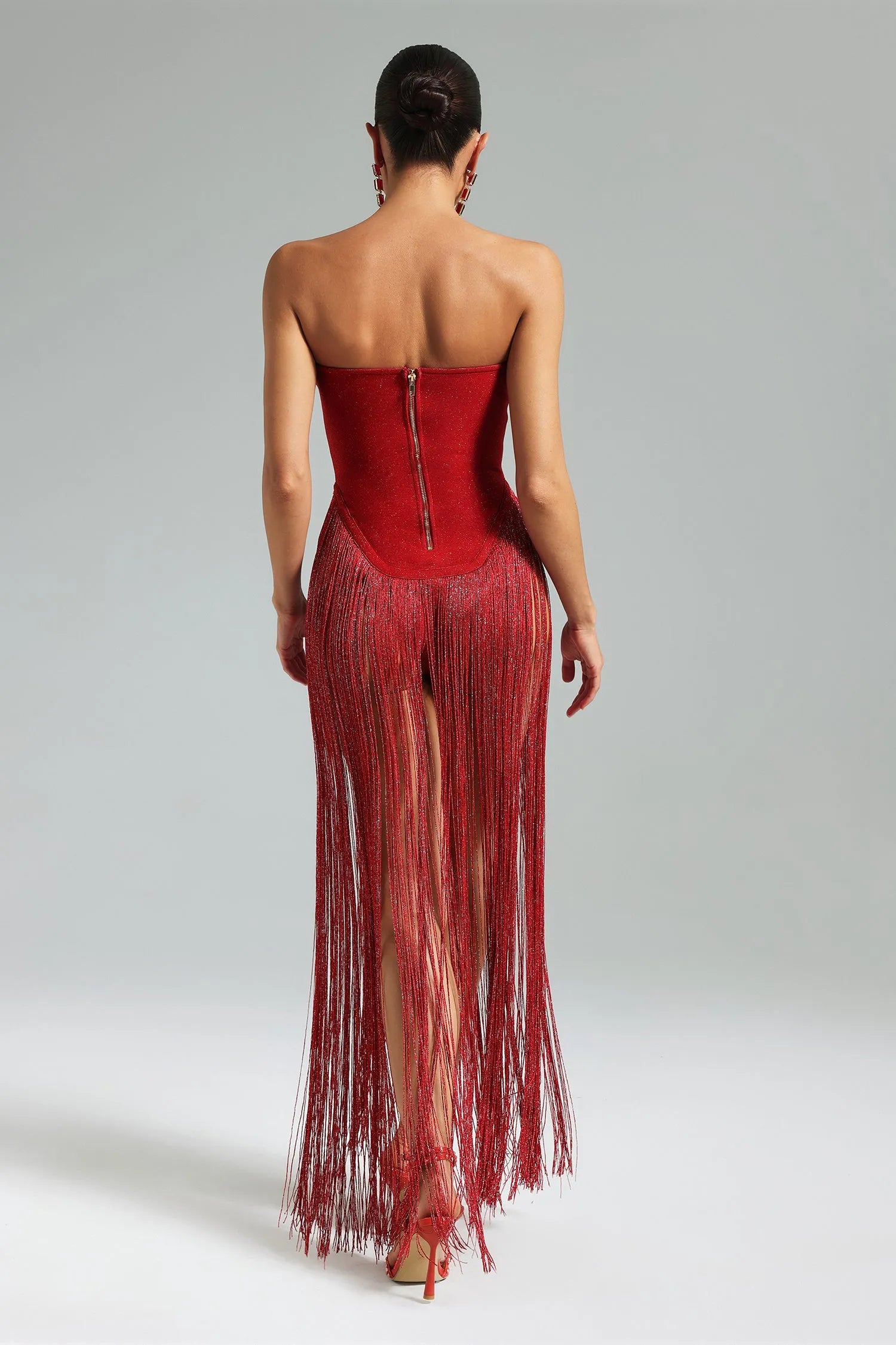 LLstyle Red Fringe Glam Gown