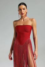 Hallee Red Fringe Glam Gown