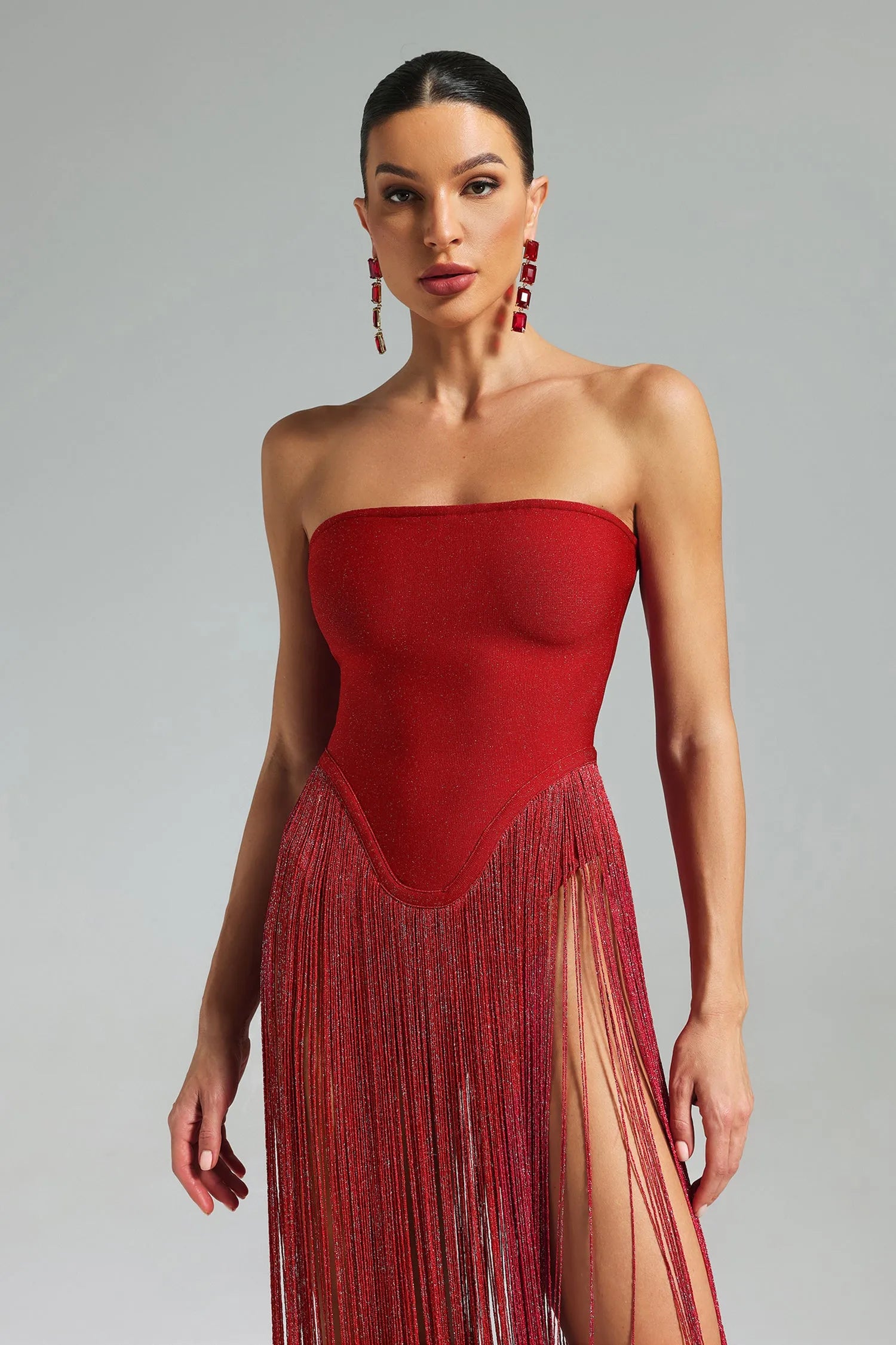 LLstyle Red Fringe Glam Gown