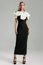 Melania Black Off-Shoulder Midi Dress