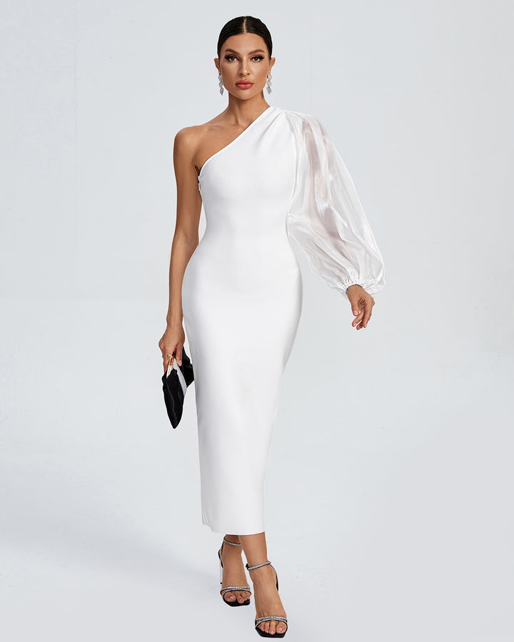 LLstyle One Shoulder White Midi Dress