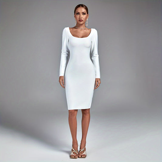 LLstyle Elastic Long Sleeve Knee-length Midi Dress