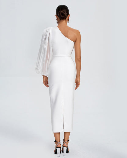 LLstyle One Shoulder White Midi Dress