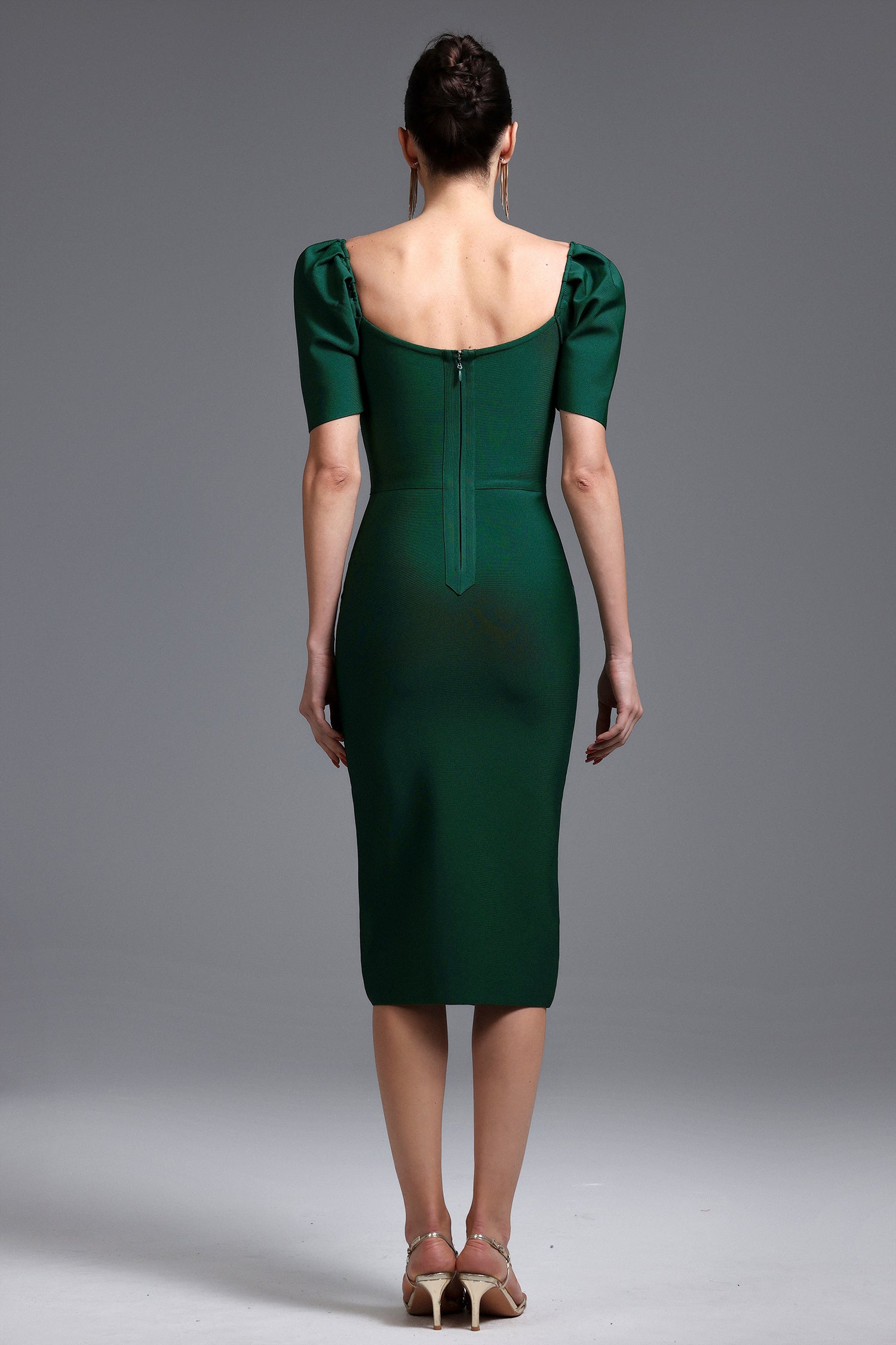 LLStyle Long Green V-Neck Short-Sleeve Dress
