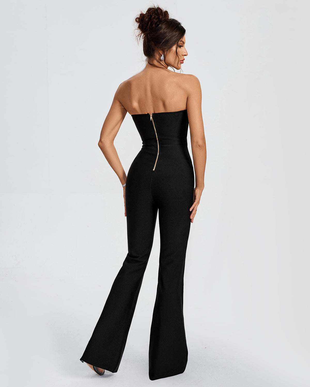 LLstyle Black Strapless Crystal Bust Jumpsuit