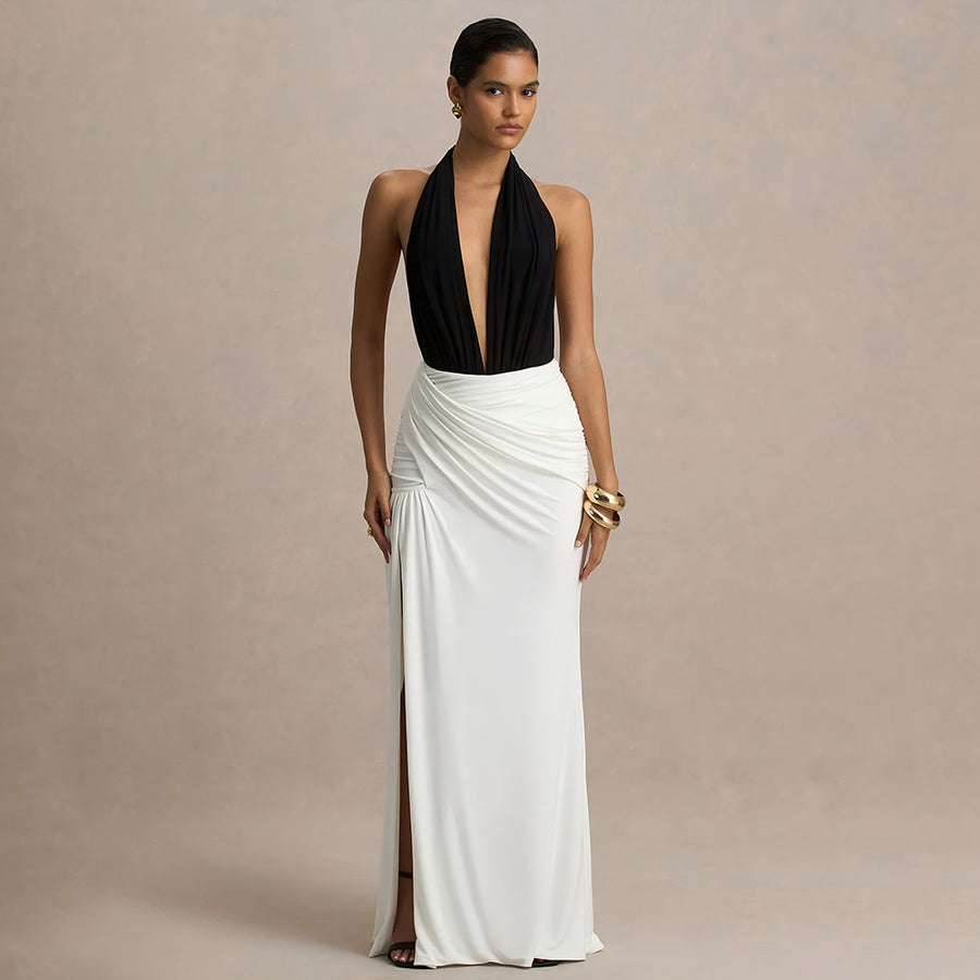 LLstyle Two-Tone Halter Maxi Dress