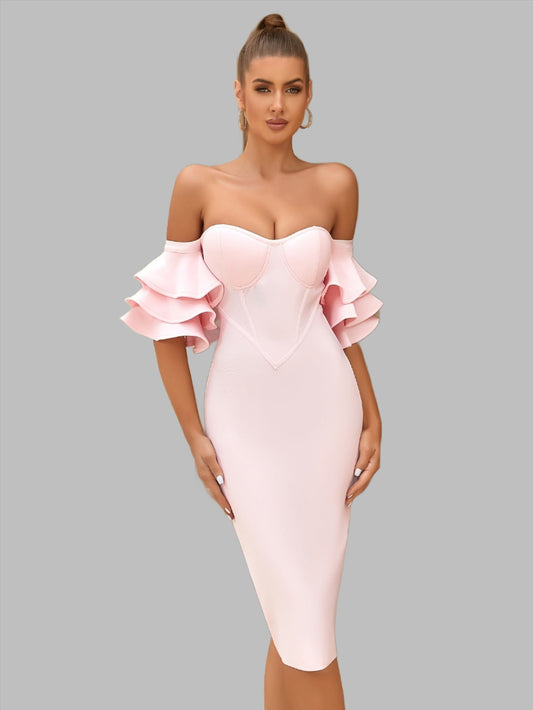 LLstyle Layered Ruffle Trim Off Shoulder Dresss