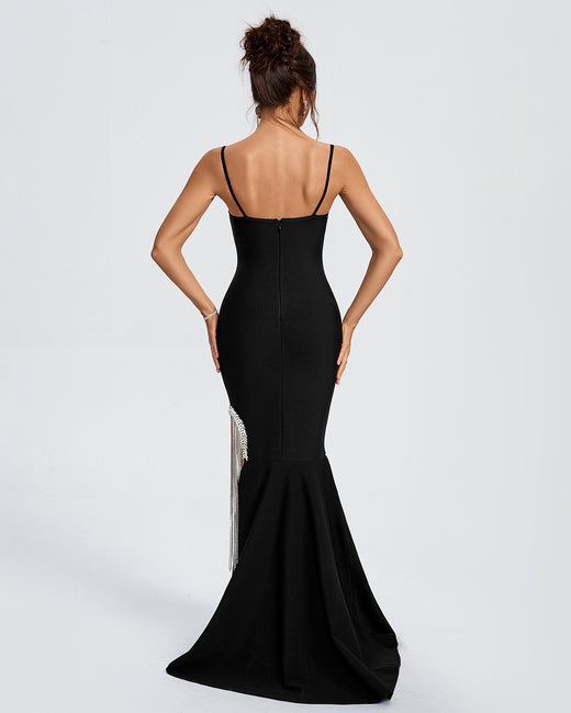 LLstyle Black Embellished V-Neck Mermaid Maxi Dress