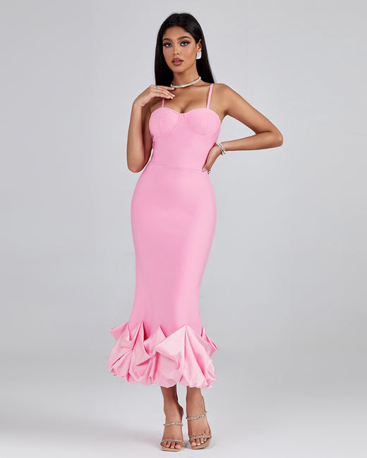LLstyle Sculpted Bustier Ruffle-Hem Midi Dress