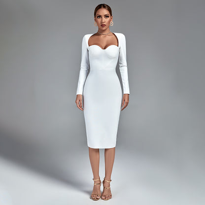 LLstyle White Sweetheart Bodycon Midi Dress
