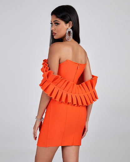 LLstyle Orange Off Shoulder Ruffle Mini Dress