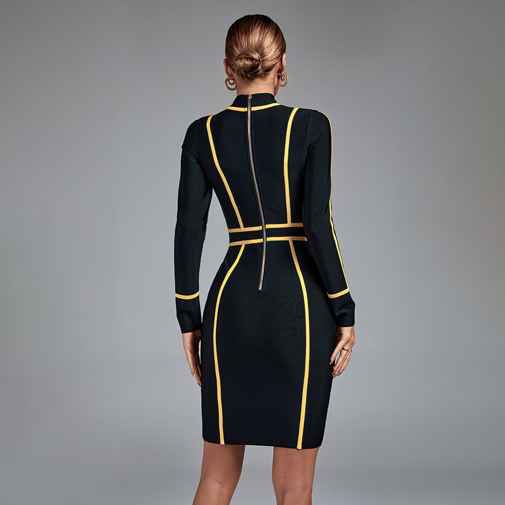 LLstyle Black Yellow Outline Bodycon Dress