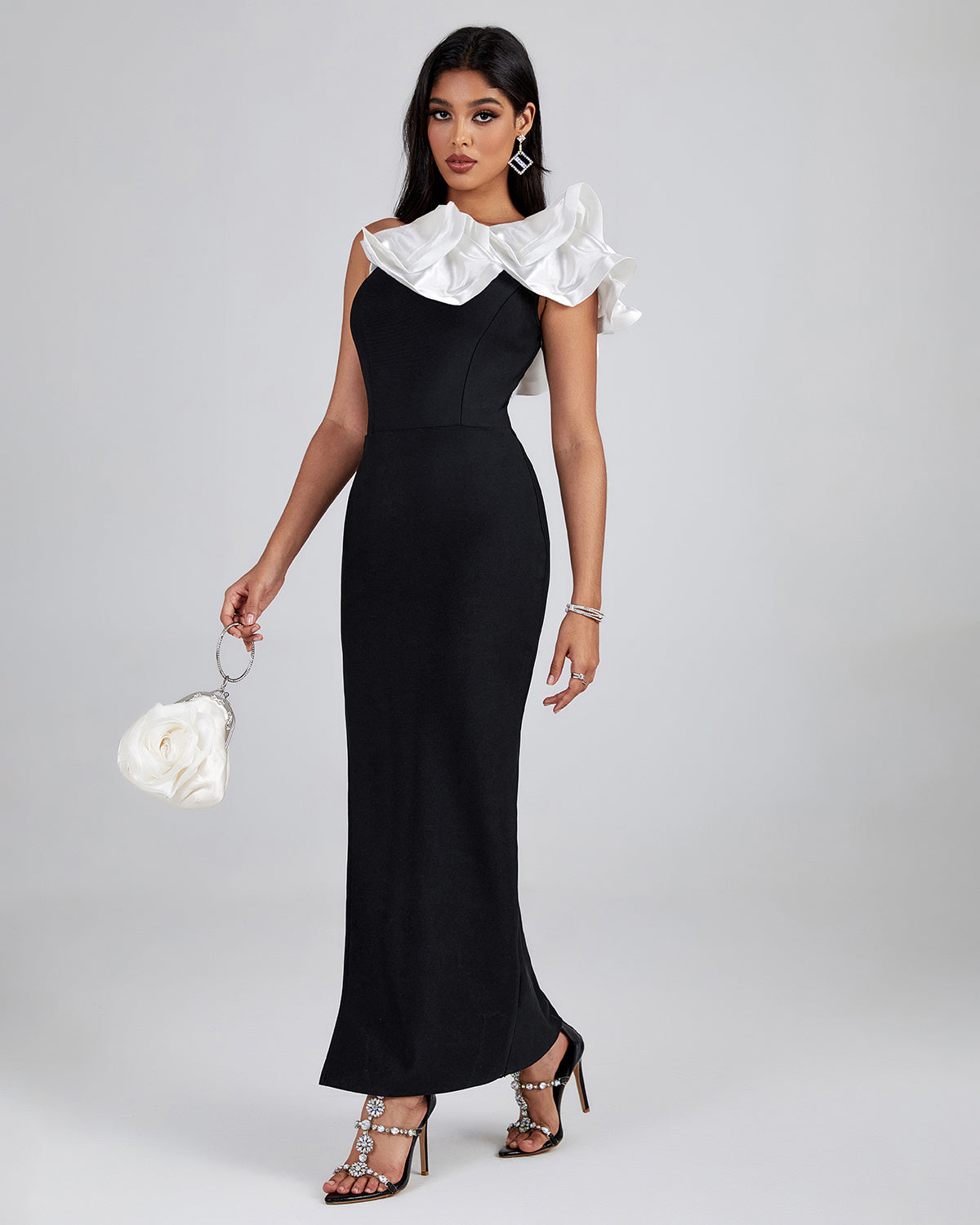 LLstyle Black One Shoulder Ruffle Maxi Dress