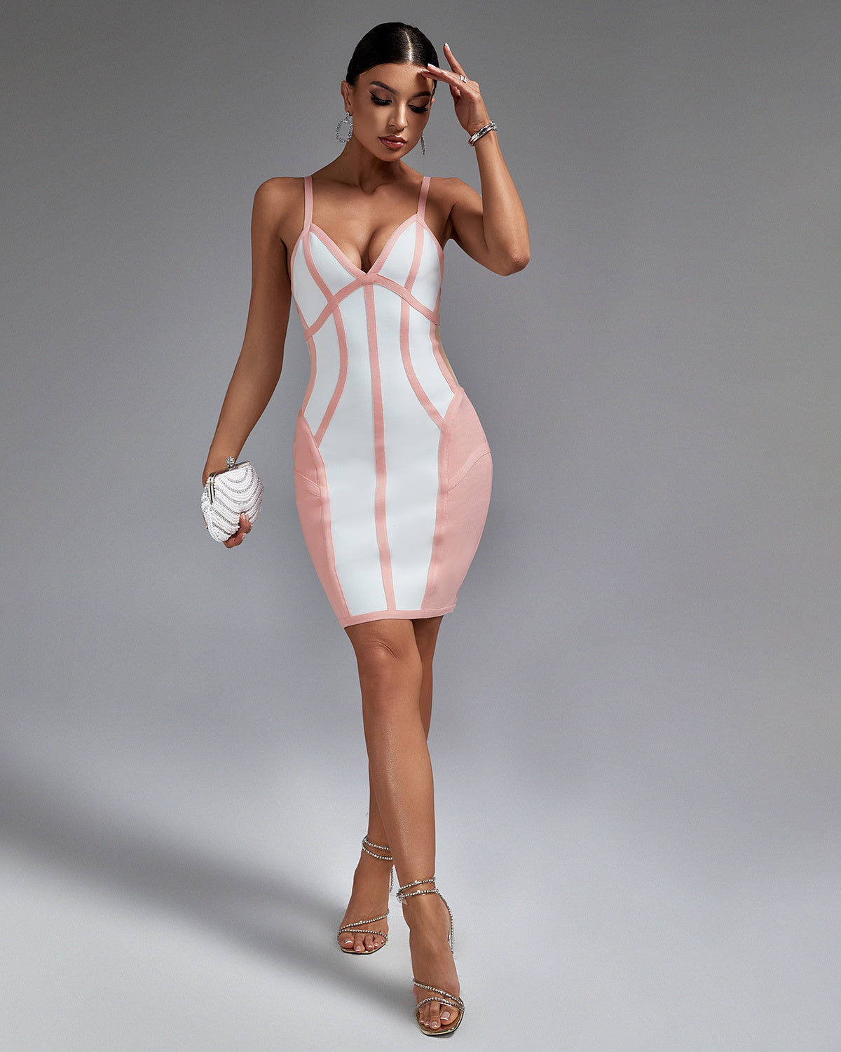 LLstyle White & Blush Paneled Bodycon Mini Dress