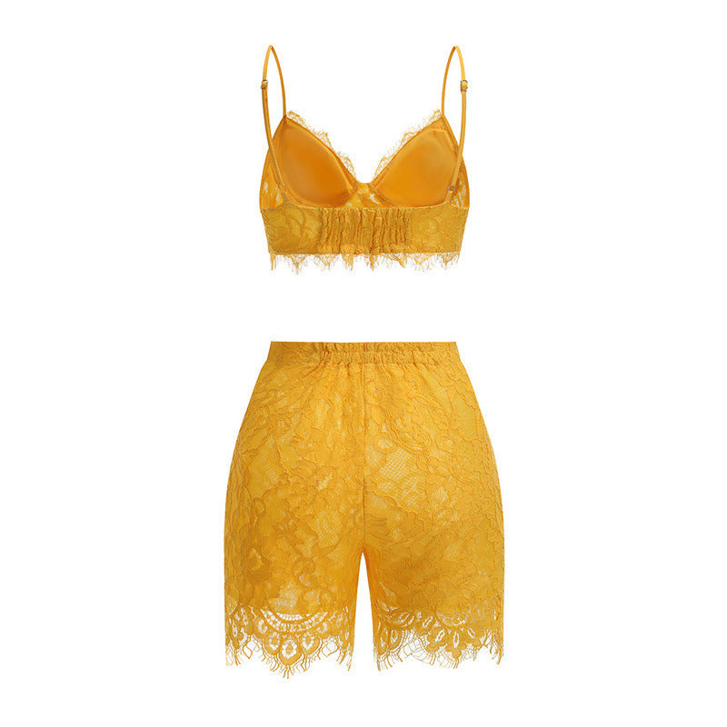 LLstyle Yellow Lace Three Piece Set