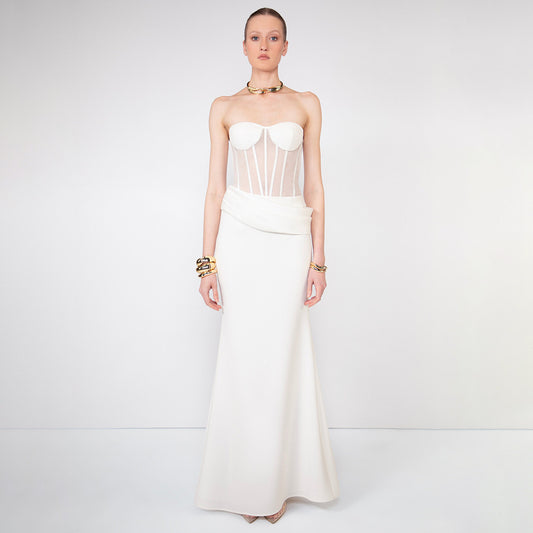 LLstyle Women’s White Pearl Jewelry Tube Bandage Maxi Dress