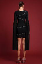 Glam Noir Draped Sleeve Mini Dress