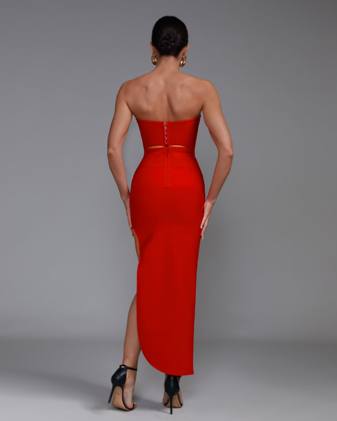LLstyle Red Strapless Sculpted Midi Dress