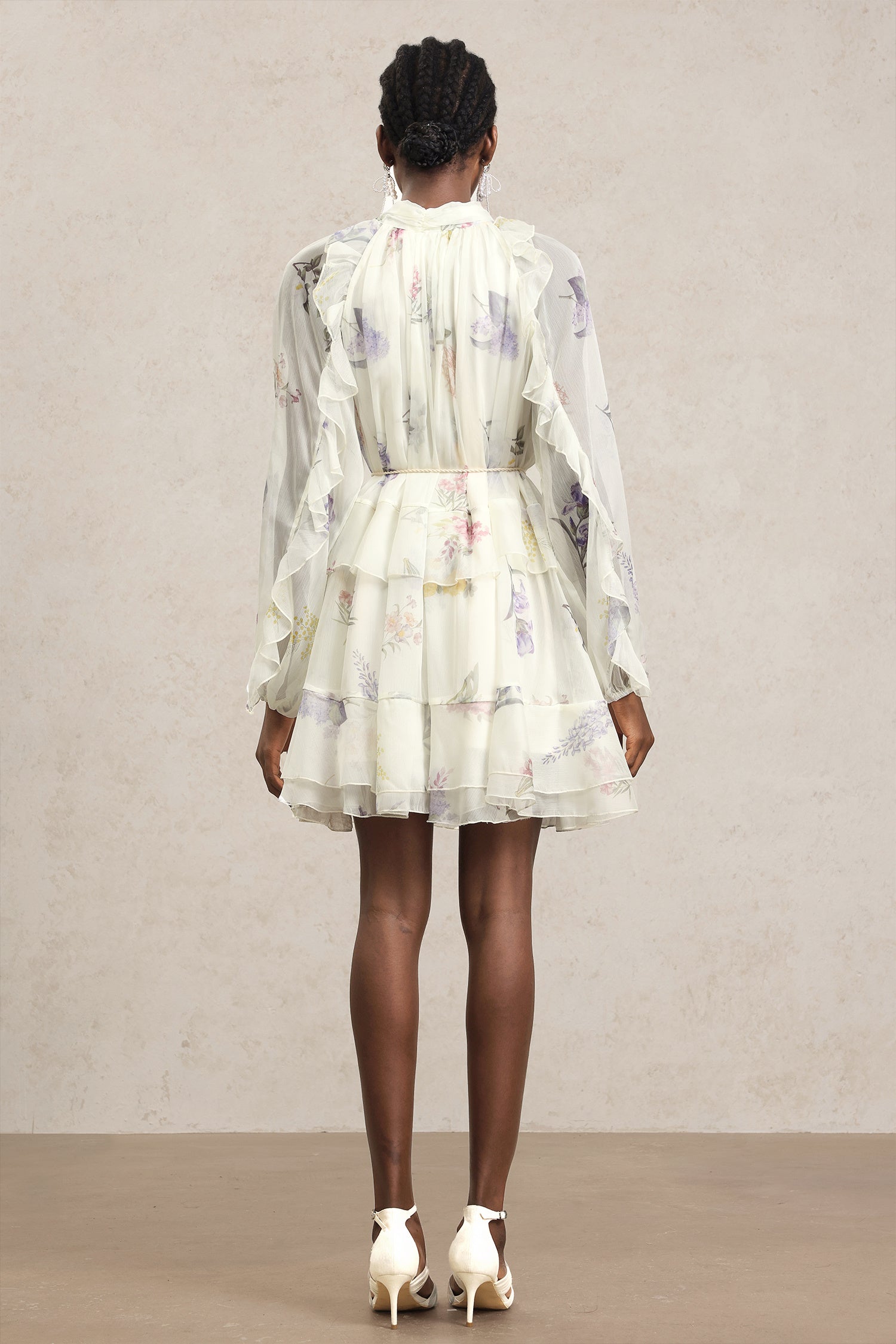 LLstyle Elegant Floral Chiffon Tie-Neck Dress