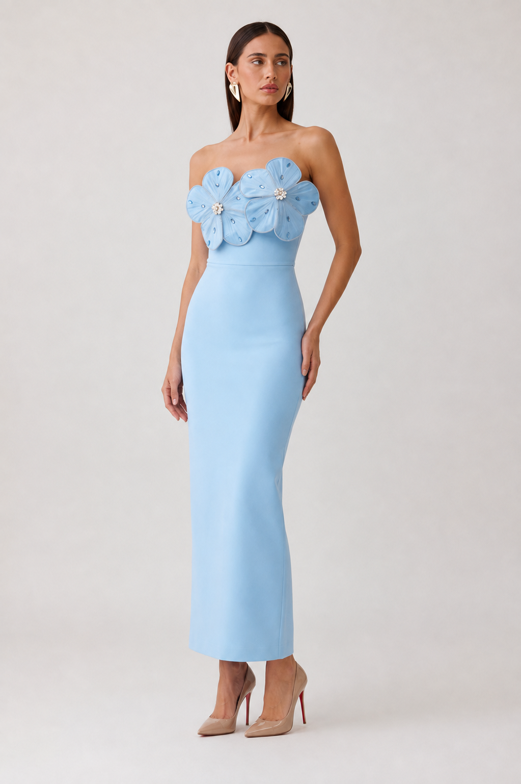 Sky Blue Floral Elegance Dress