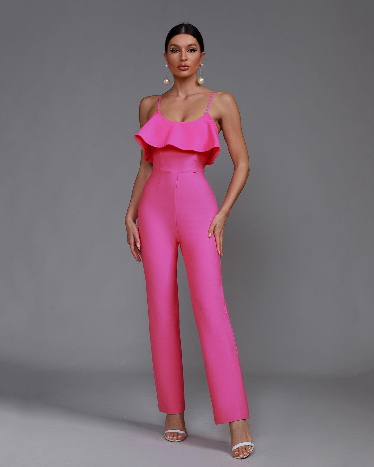 LLstyle Pink Ruffle Strap Jumpsuit