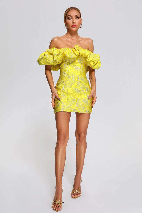 LLstyle Yellow Off-Shoulder Ruffle Mini Dress