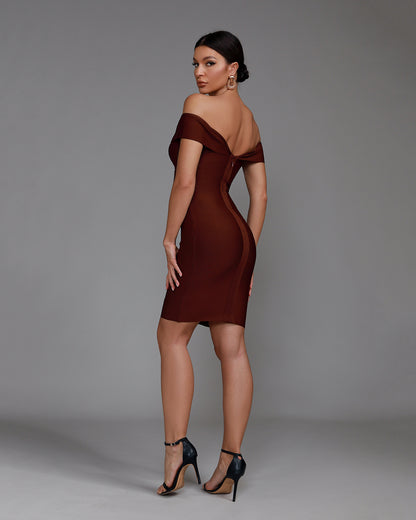 LLstyle Brown Off Shoulder Bandage Dress