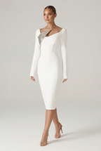 Vanessa White Crystal Accent Bodycon Dress