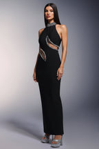 Elise Crystal Cutout Halter Maxi Dress