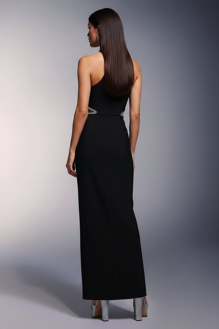 LLstyle Crystal Cutout Halter Maxi Dress