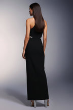 Elise Crystal Cutout Halter Maxi Dress