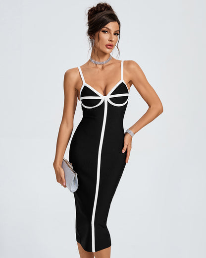 LLstyle Black and White Contrast Midi Dress