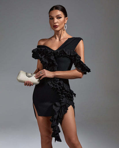 LLstyle Black Off Shoulder Ruffle Mini Dress