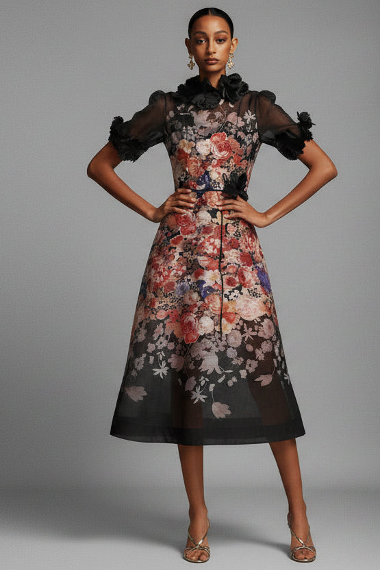 Floral Organza Midi Dress