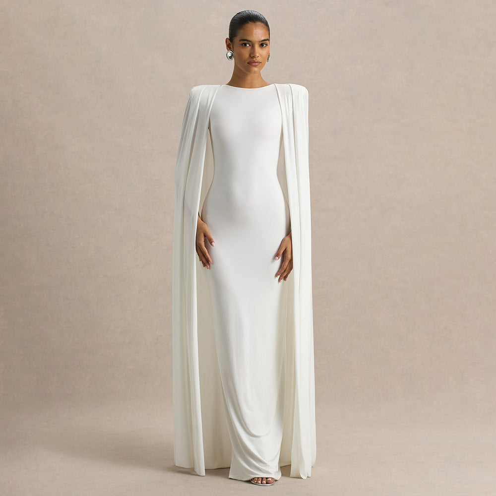 LLstyle White Cape Sleeve Maxi Dress