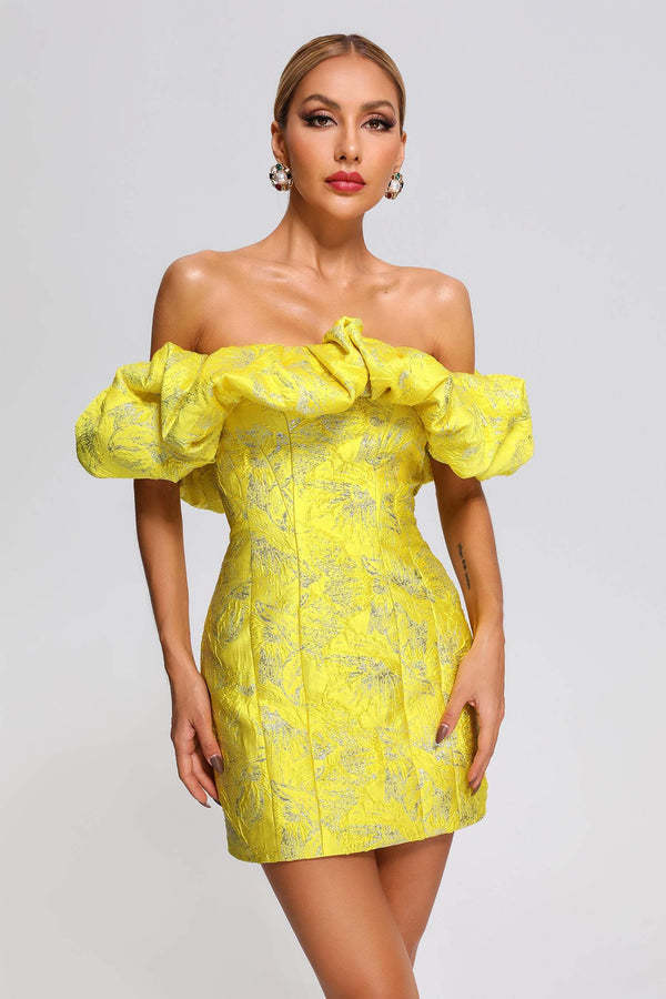 LLstyle Yellow Off-Shoulder Ruffle Mini Dress