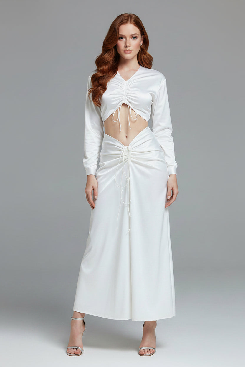 LLstyle Ruched Cut-Out White Two Piece