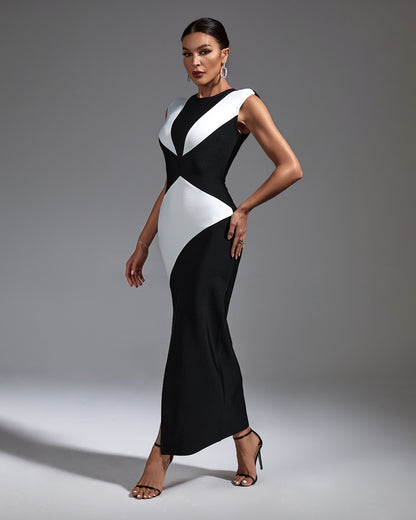 LLstyle Black and White Geometric Midi Dress