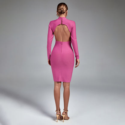 LLstyle Pink Cut Out Shoulder Midi Dress