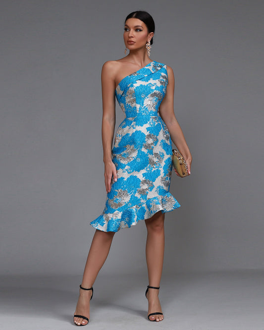 LLstyle One-Shoulder Floral Ruffle Dress