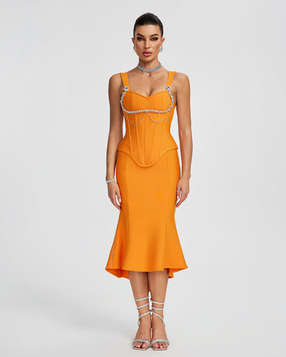 LLstyle Orange Corset Mermaid Dress